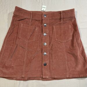 Aerie Corduroy Mini Skirt Button Front Dusty Pink/Brown Size Medium Sz M